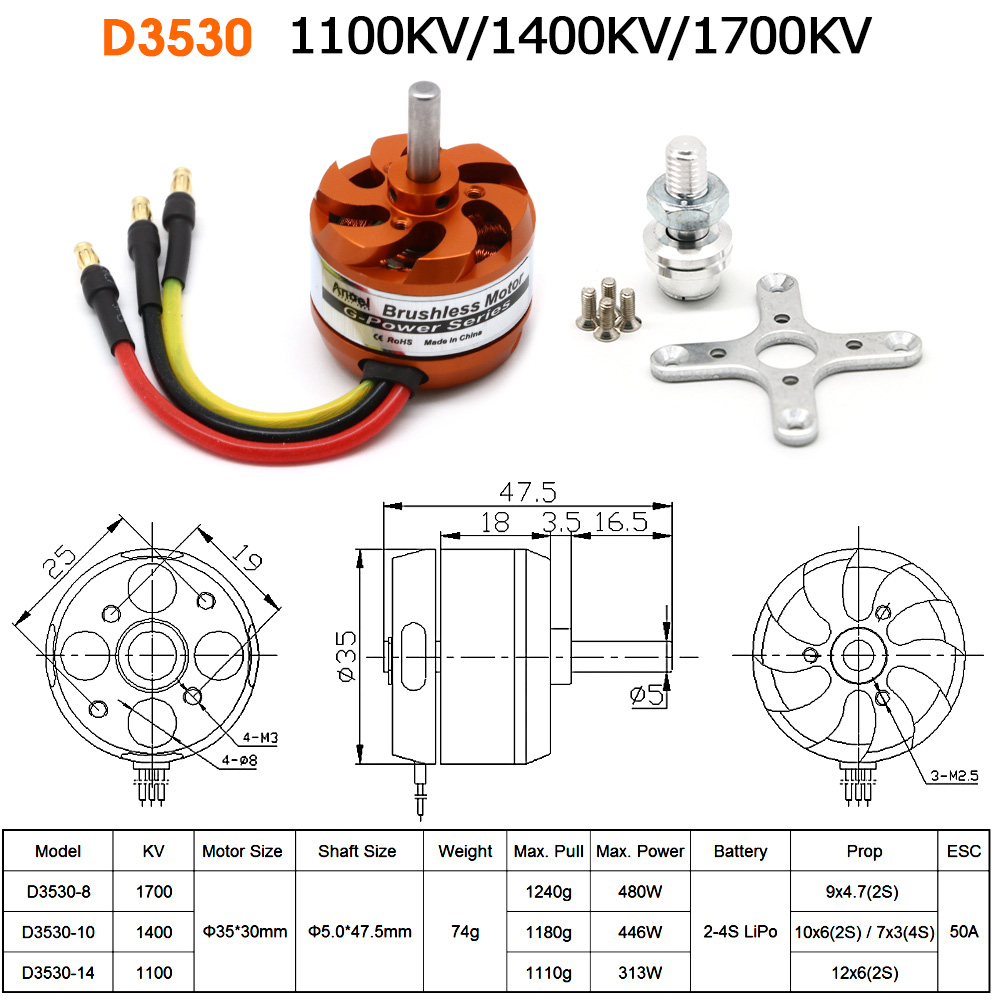 D3530 1100KV 1400KV 1700KV Bor - Rc Helicopter Motor recensie en prijs